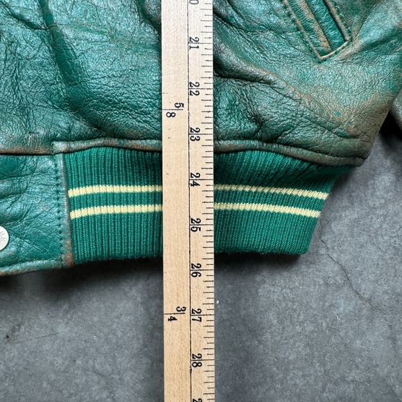 Vintage 1980s Avirex USA‎ Mohawks Leather Jacket Mens L  Green Preowned Faded - Picture 14 of 15